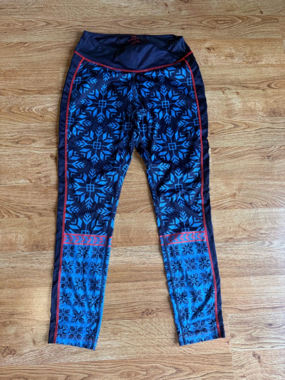 Womens Krimson Klover Blue Snowflake Print Leggings with Red Trim, M